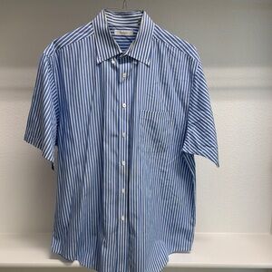 Turnbury Men’s XL 100% Cotton Short Sleeve Blue‎ White Stripe Button Down Shirt.
